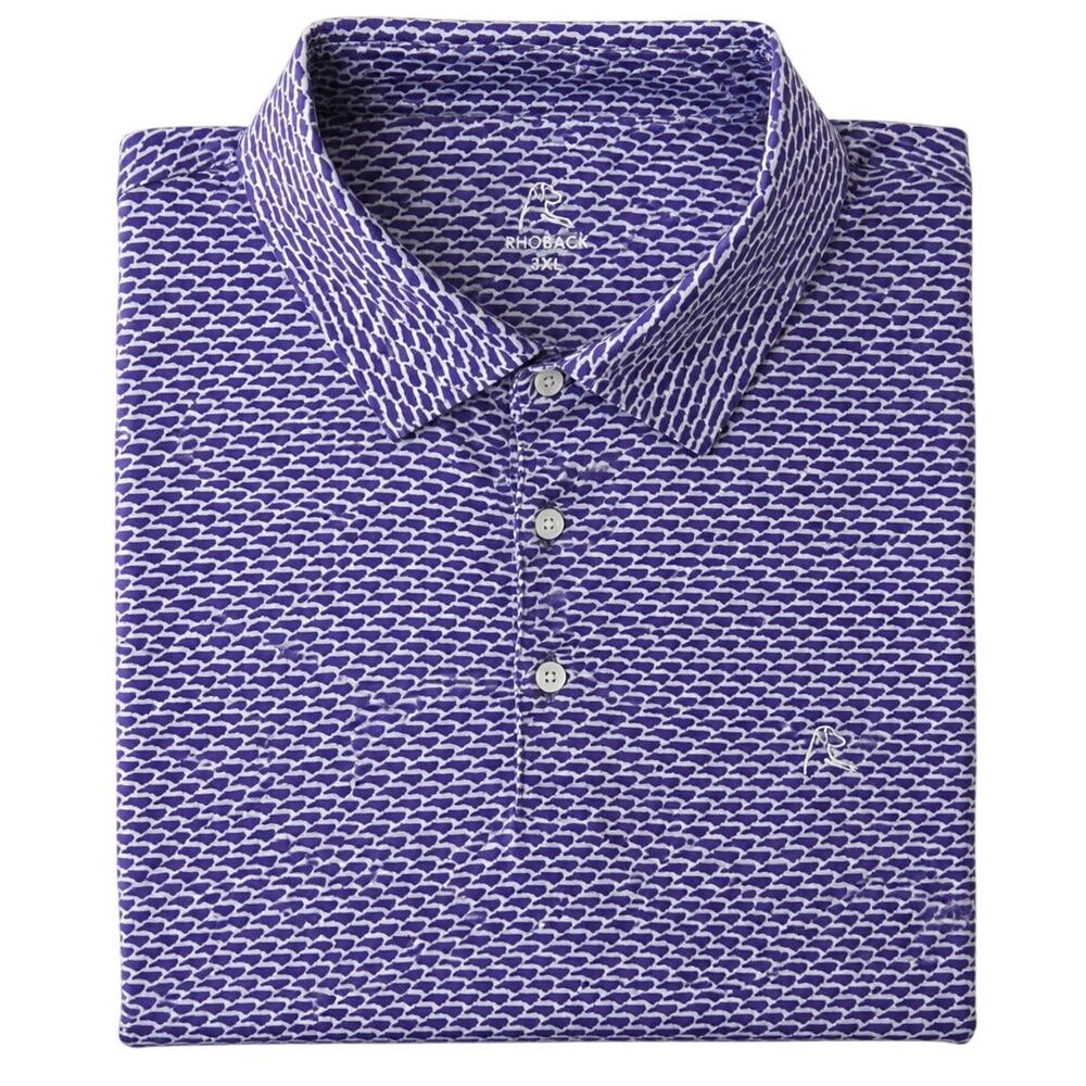 Rhoback North Carolina Polo Purple White NC State Print Golf Shirt Rare-3XL